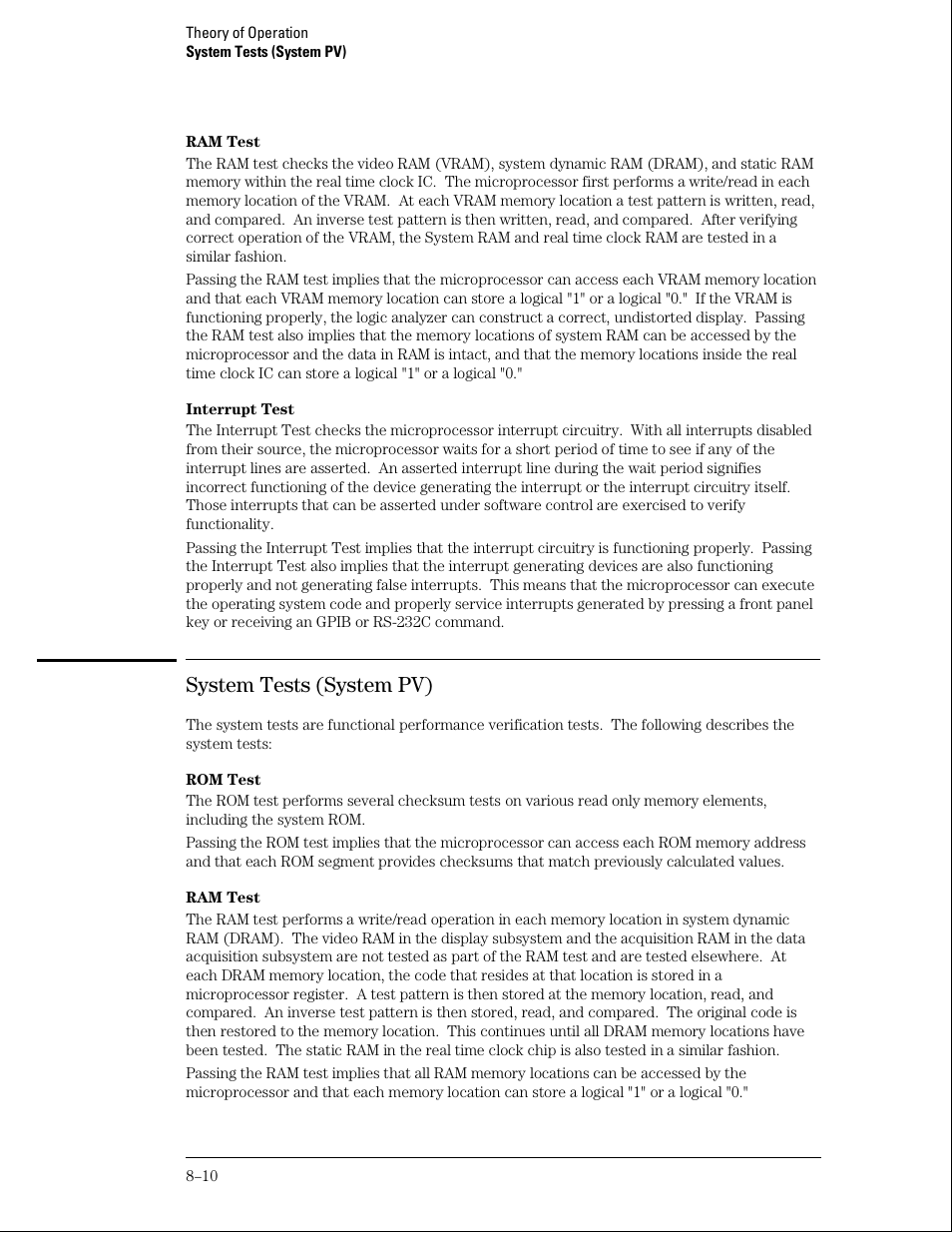 System tests (system pv) | Agilent Technologies 01664-97005 User Manual | Page 152 / 164