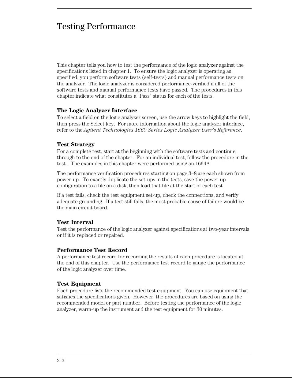 Testing performance | Agilent Technologies 01664-97005 User Manual | Page 24 / 164