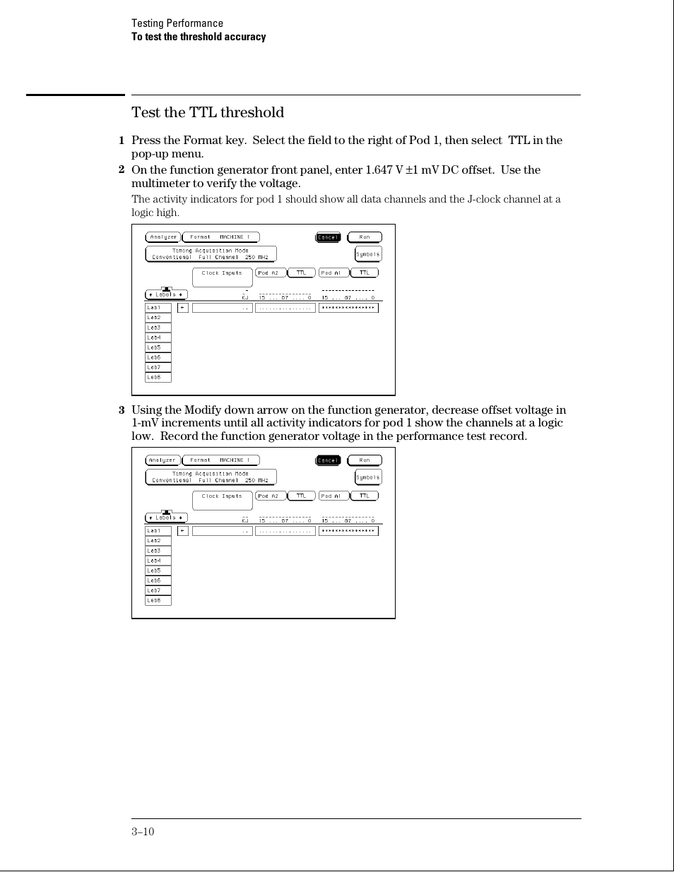 Test the ttl threshold | Agilent Technologies 01664-97005 User Manual | Page 32 / 164
