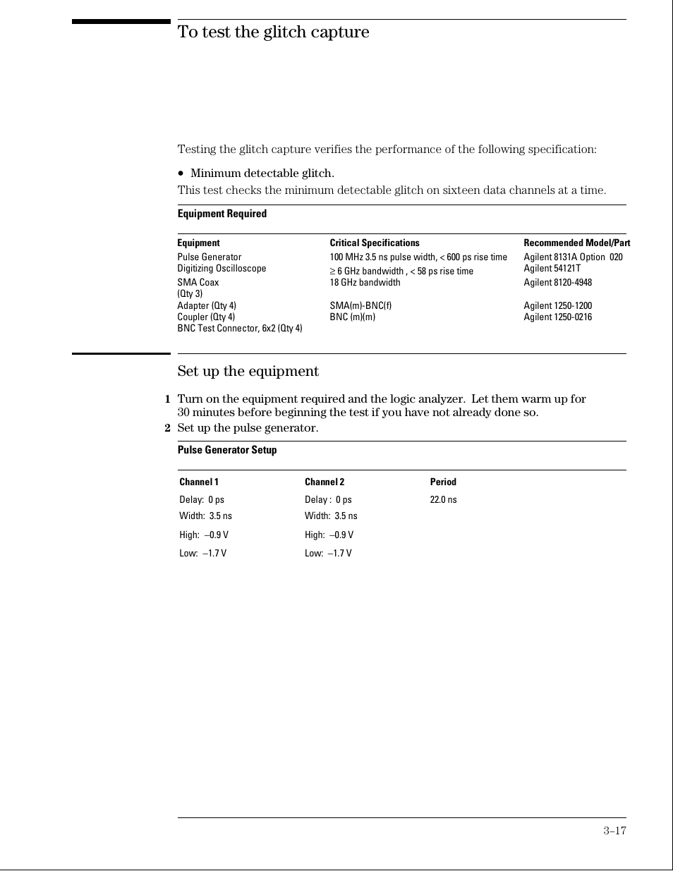 To test the glitch capture, Set up the equipment | Agilent Technologies 01664-97005 User Manual | Page 39 / 164