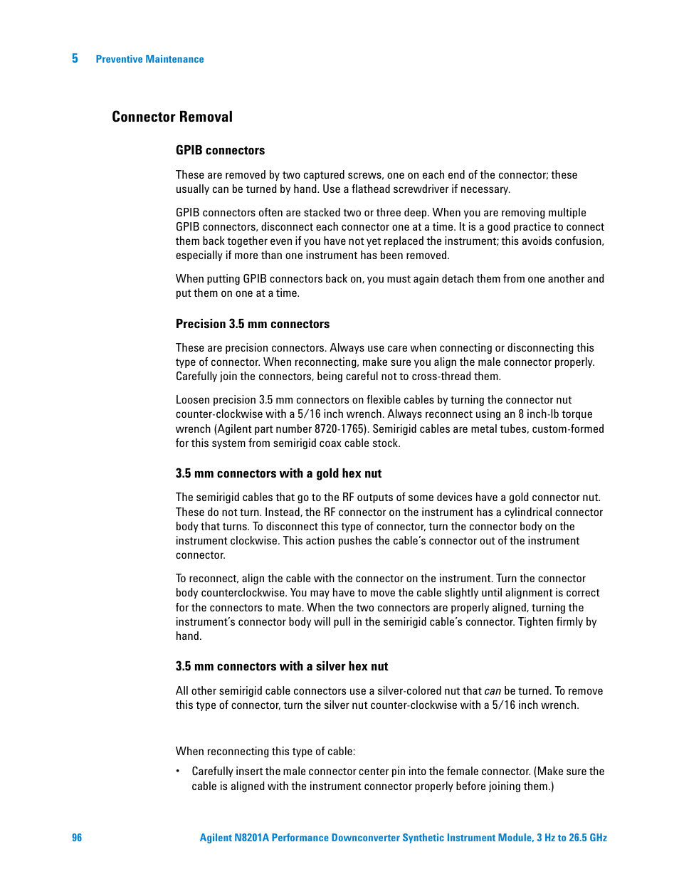 Connector removal | Agilent Technologies N8201A User Manual | Page 100 / 122