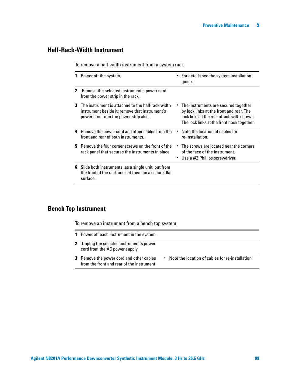 Half-rack-width instrument, Bench top instrument, Half-rack-width instrument bench top instrument | Agilent Technologies N8201A User Manual | Page 103 / 122