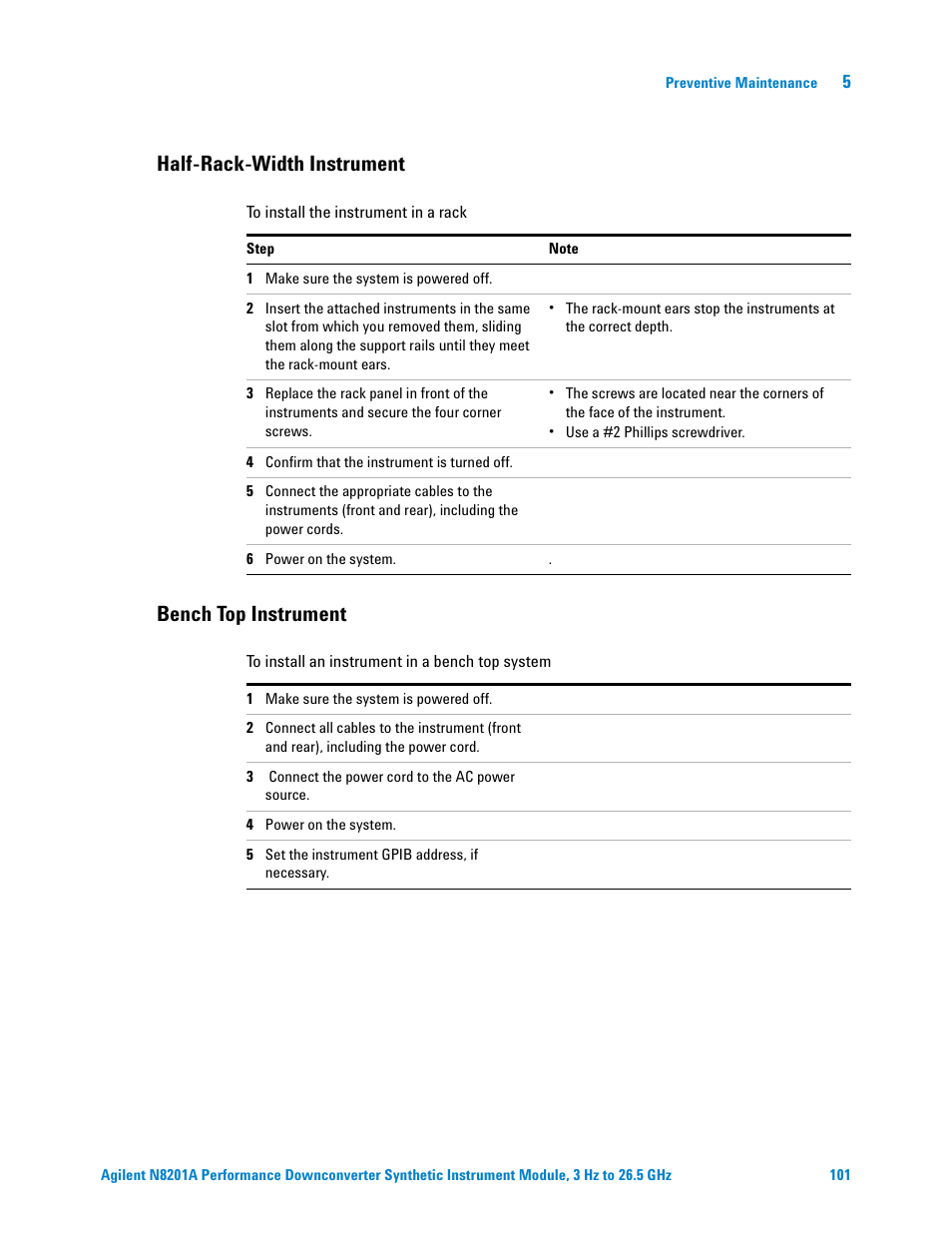 Half-rack-width instrument, Bench top instrument, Half-rack-width instrument bench top instrument | Agilent Technologies N8201A User Manual | Page 105 / 122