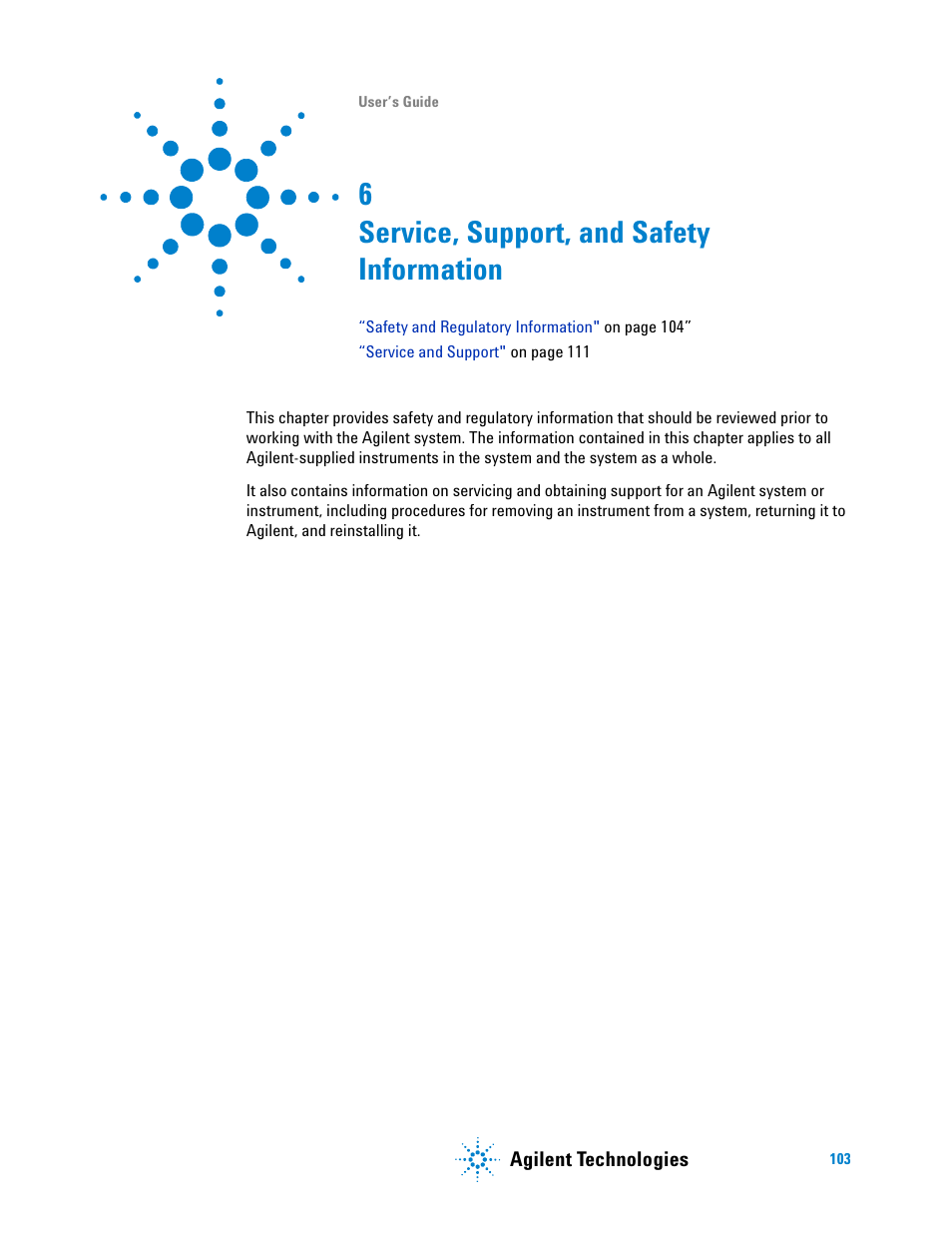 Service, support, and safety information, 6 service, support, and safety information | Agilent Technologies N8201A User Manual | Page 107 / 122