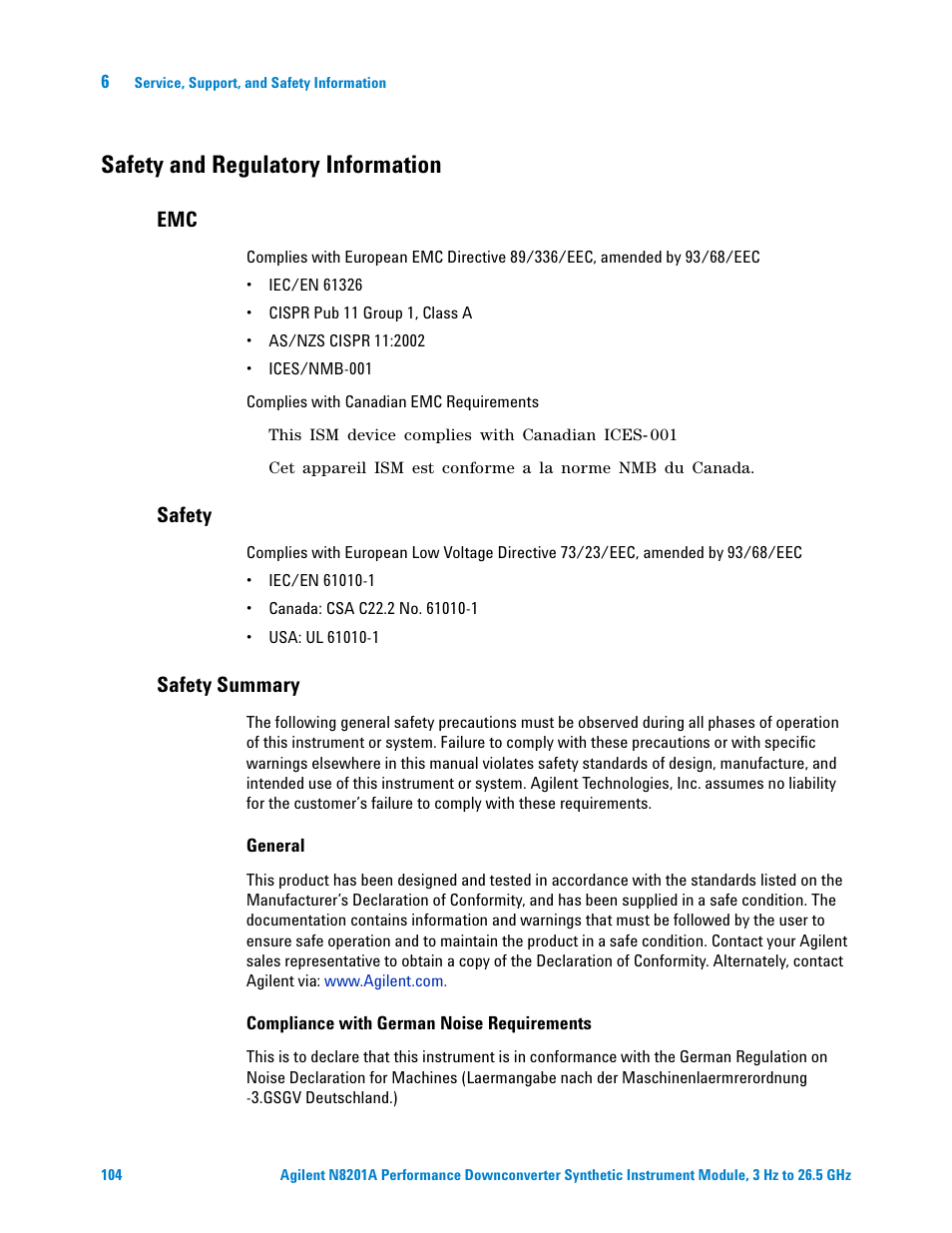 Safety and regulatory information, Safety, Safety summary | Agilent Technologies N8201A User Manual | Page 108 / 122