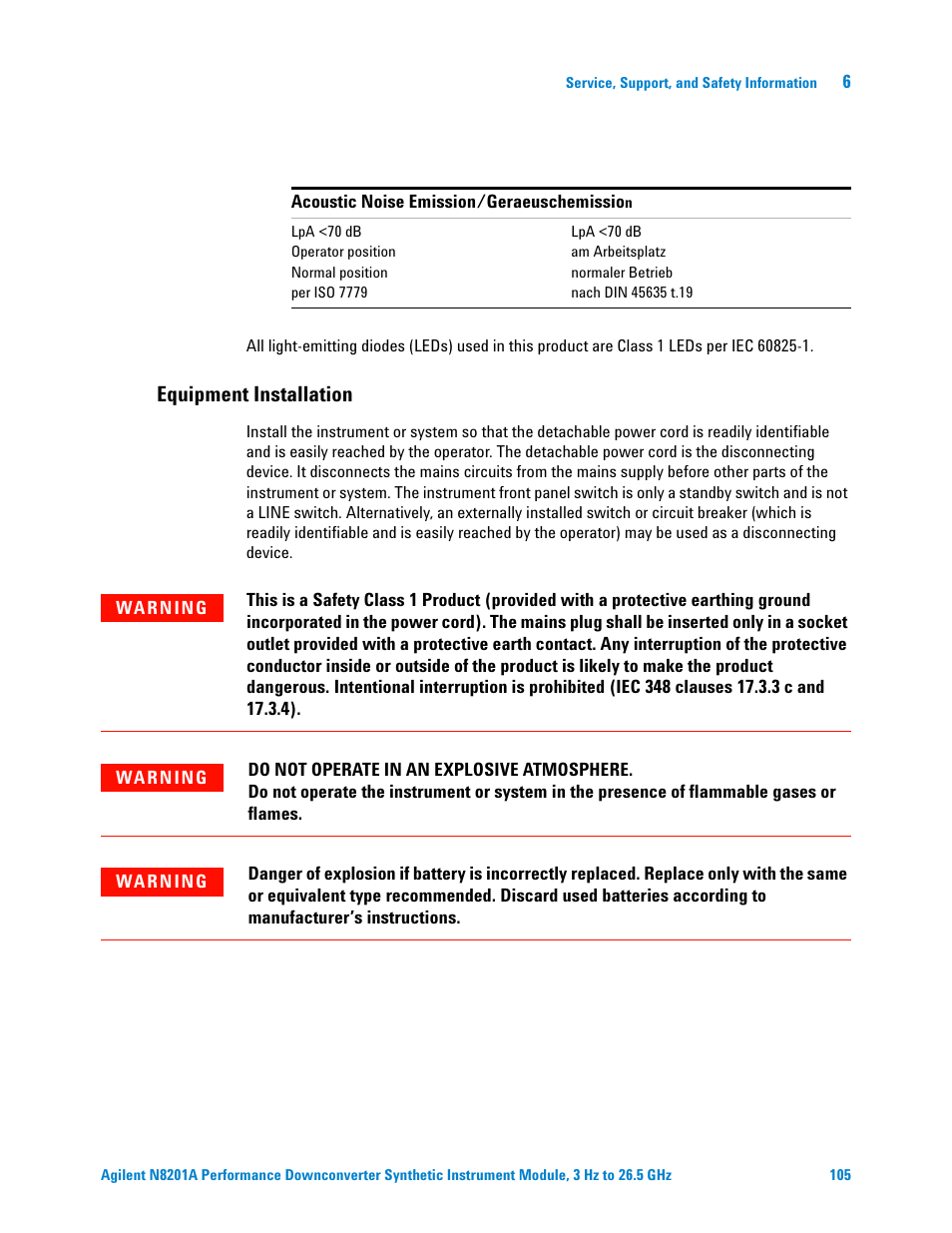 Equipment installation | Agilent Technologies N8201A User Manual | Page 109 / 122