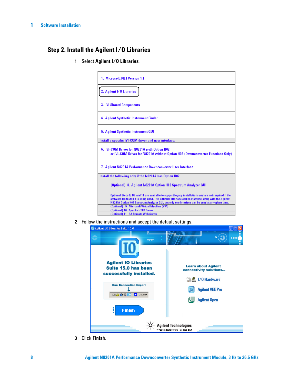 Step 2. install the agilent i/o libraries | Agilent Technologies N8201A User Manual | Page 12 / 122