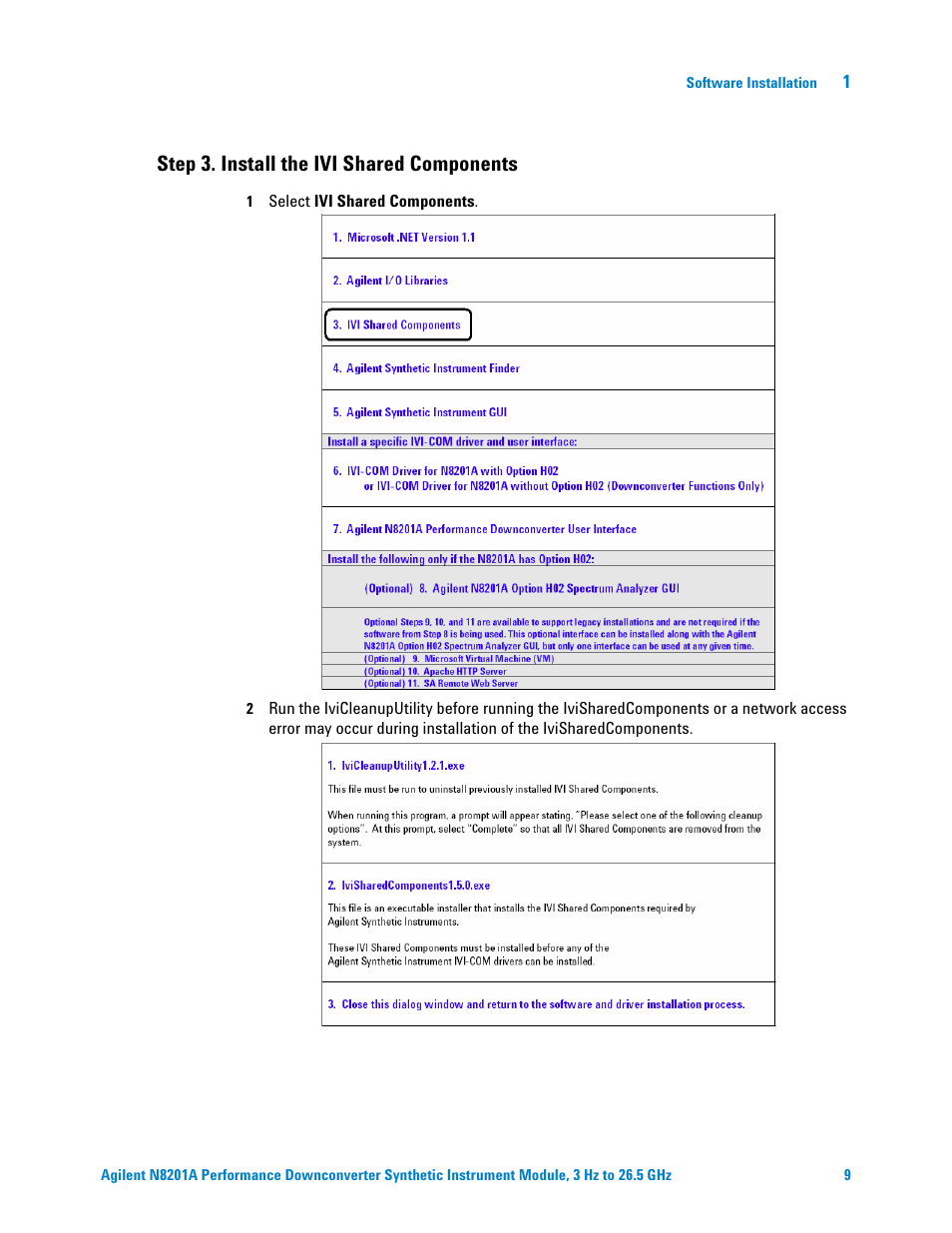 Step 3. install the ivi shared components | Agilent Technologies N8201A User Manual | Page 13 / 122