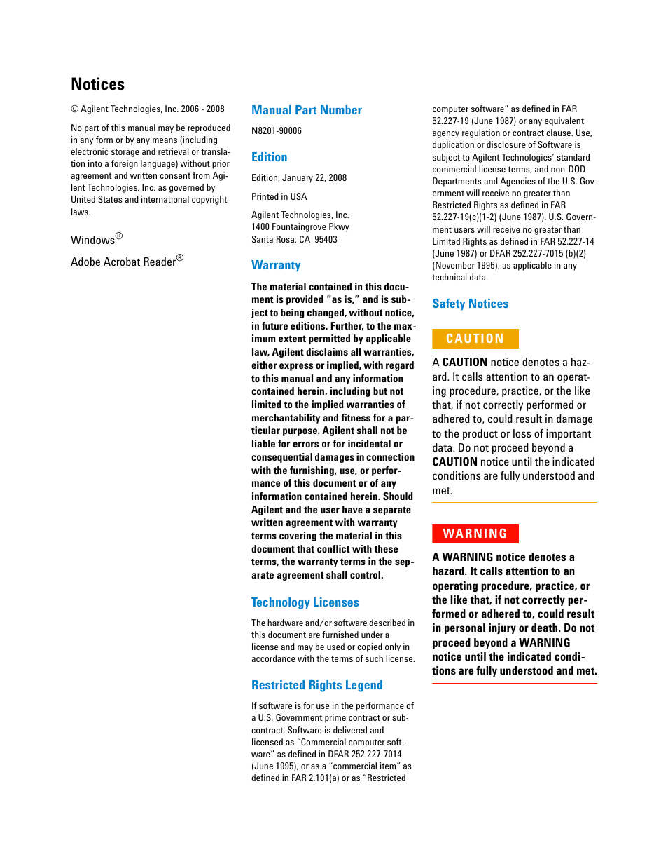 Notices | Agilent Technologies N8201A User Manual | Page 2 / 122