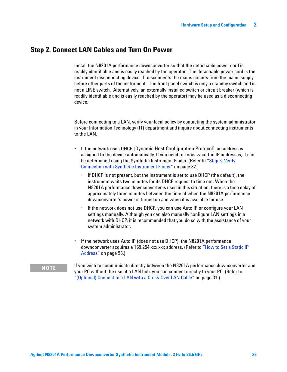 Step 2. connect lan cables and turn on power | Agilent Technologies N8201A User Manual | Page 33 / 122