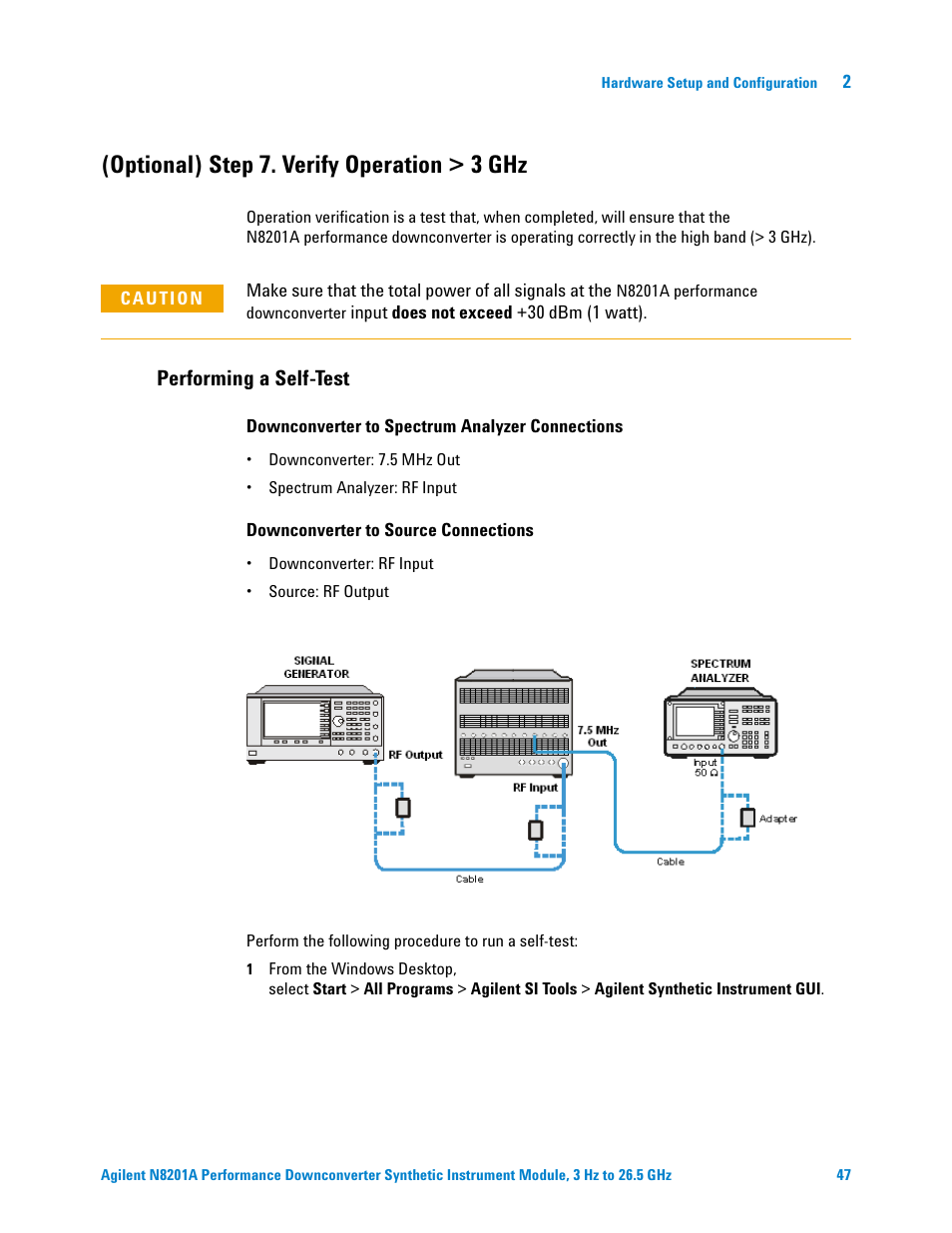 Optional) step 7. verify operation > 3 ghz, Performing a self-test | Agilent Technologies N8201A User Manual | Page 51 / 122