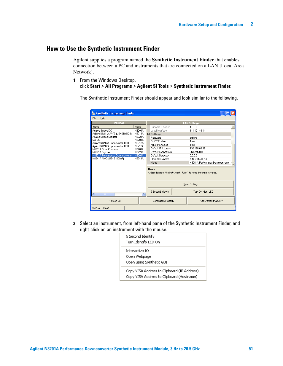 How to use the synthetic instrument finder | Agilent Technologies N8201A User Manual | Page 55 / 122