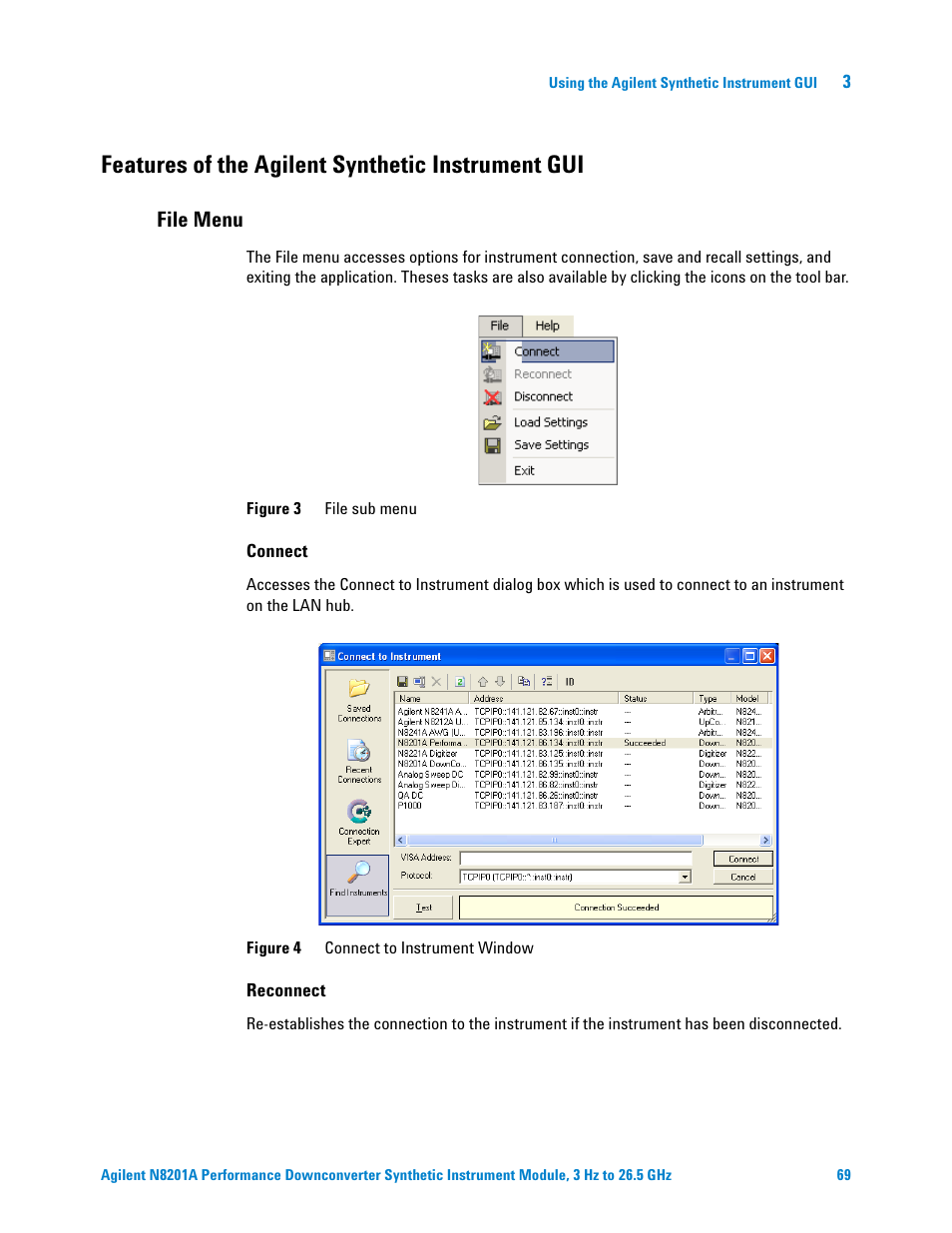 Features of the agilent synthetic instrument gui, File menu | Agilent Technologies N8201A User Manual | Page 73 / 122