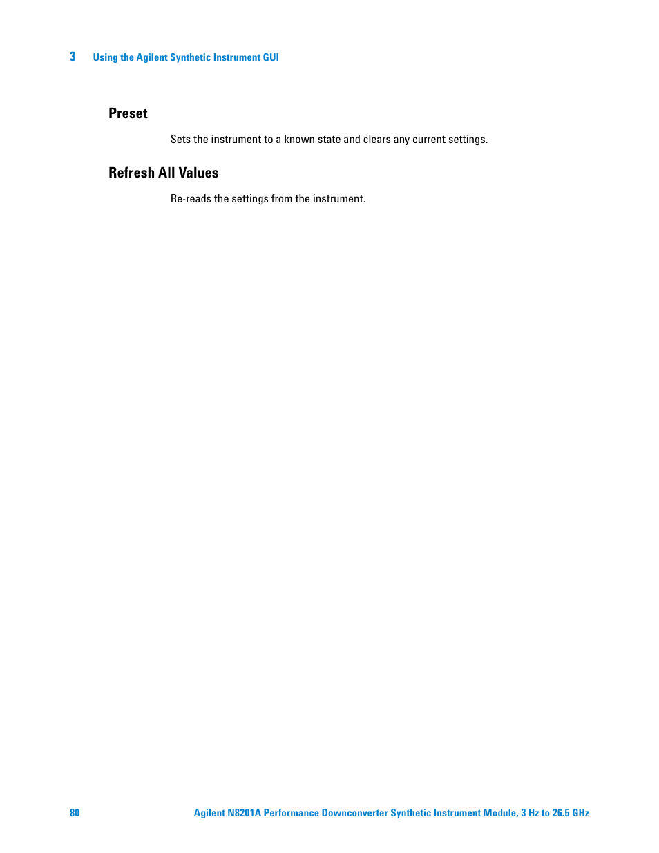 Preset, Refresh all values | Agilent Technologies N8201A User Manual | Page 84 / 122