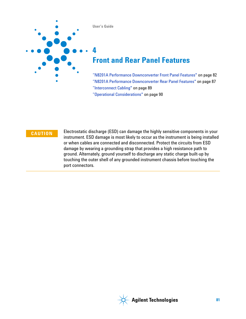 Front and rear panel features, 4 front and rear panel features | Agilent Technologies N8201A User Manual | Page 85 / 122