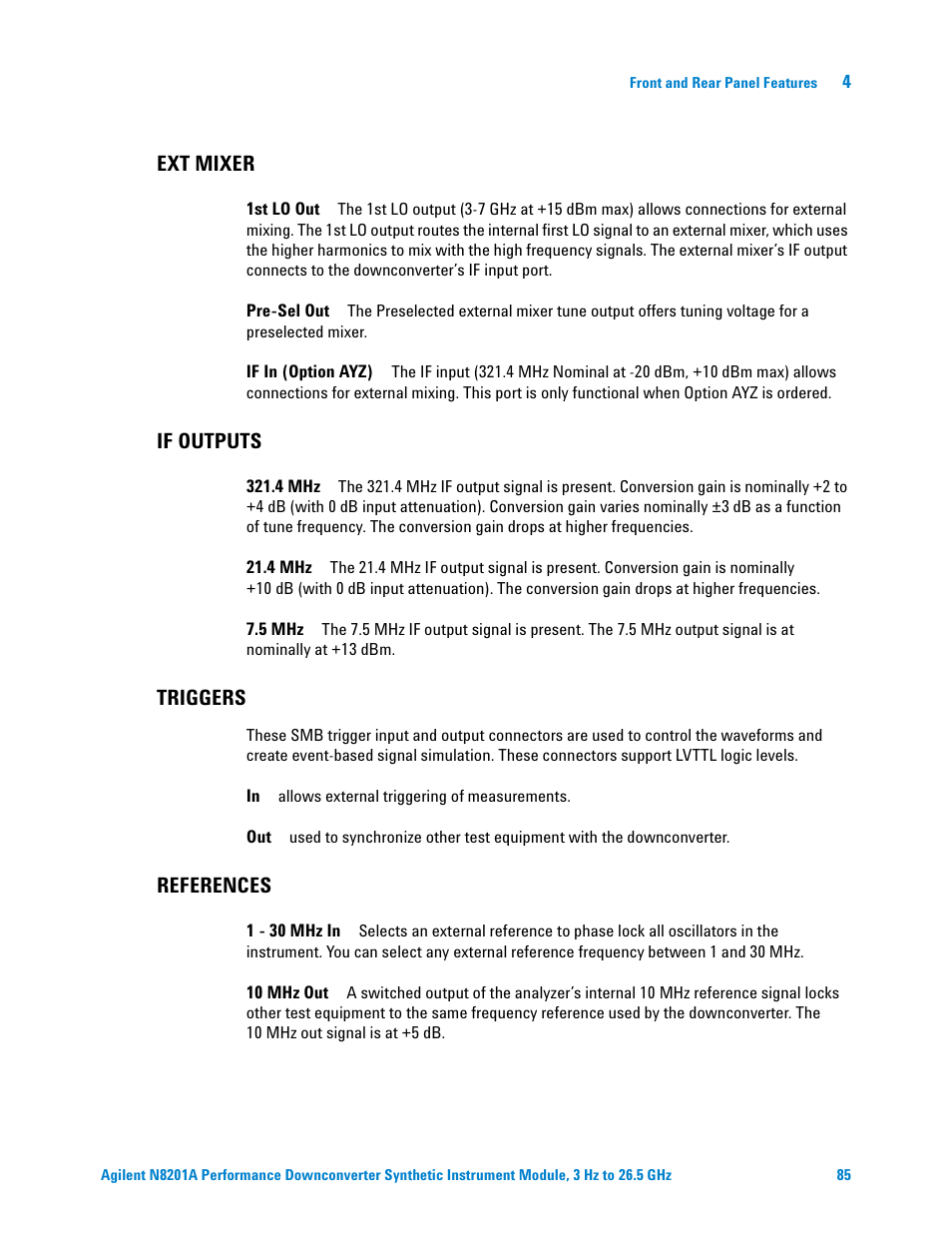 Ext mixer, If outputs, Triggers | References | Agilent Technologies N8201A User Manual | Page 89 / 122