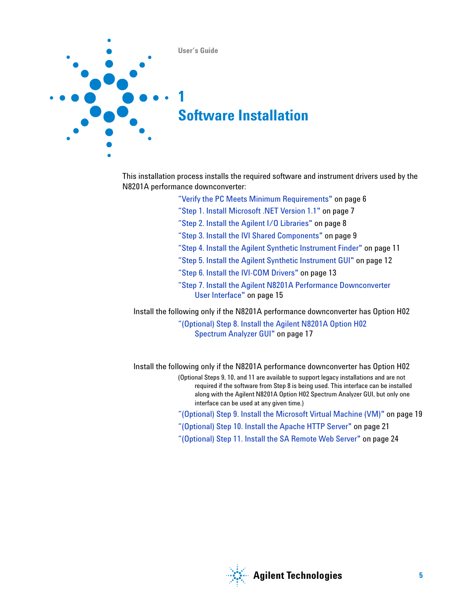 Software installation, 1 software installation | Agilent Technologies N8201A User Manual | Page 9 / 122