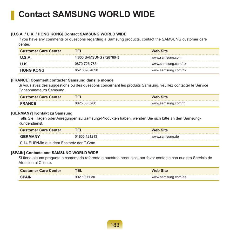 Contact samsung world wide | Samsung NP-G25 User Manual | Page 184 / 185