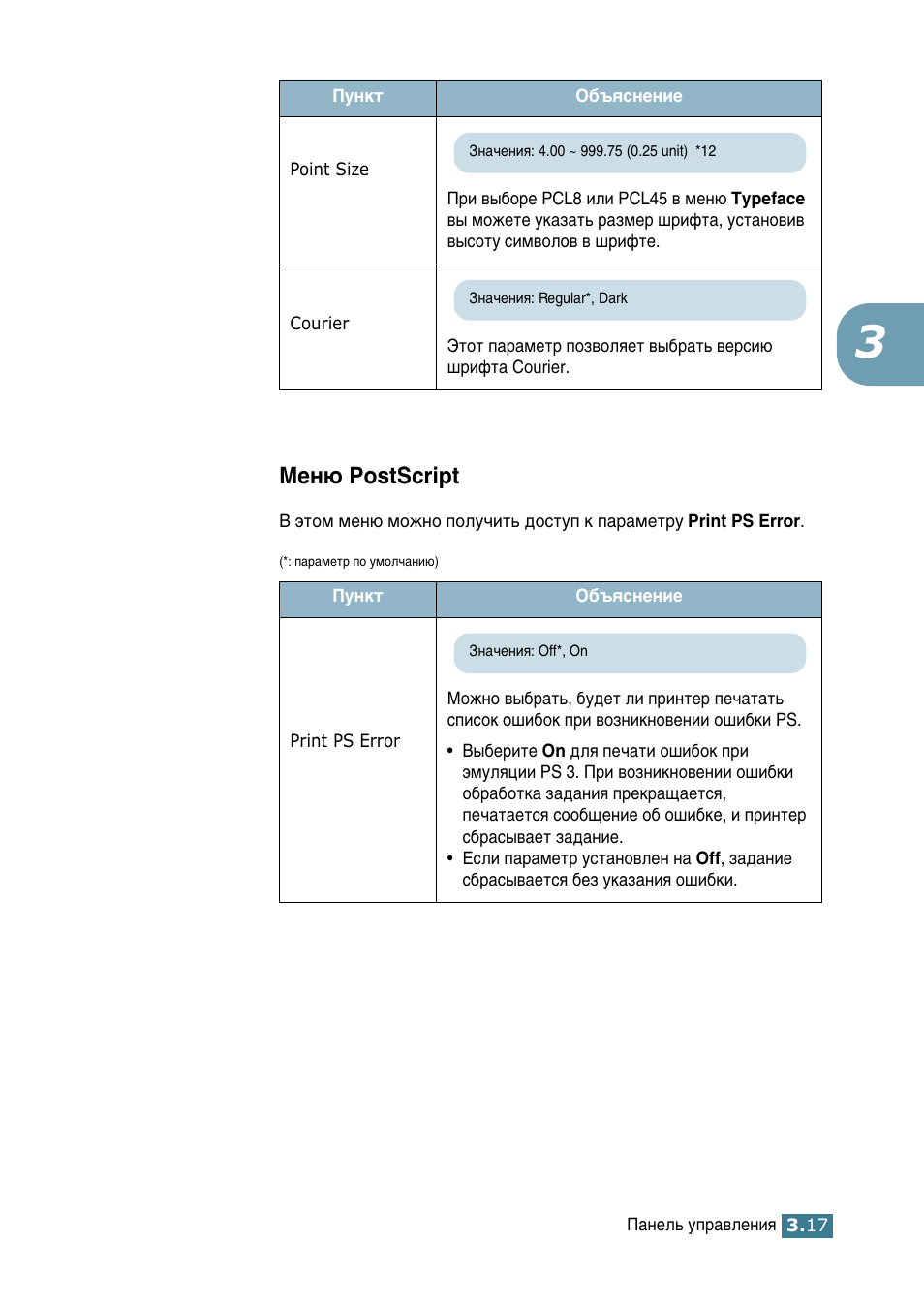 Меню postscript, Åâì˛ postscript, Тп. тъ. 3.17) | Samsung ML-2552W User Manual | Page 62 / 235