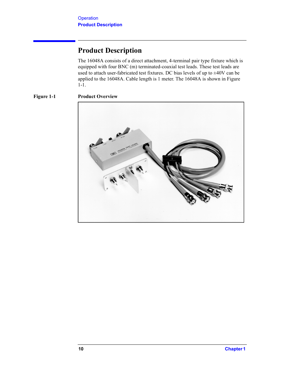 Product description, Figure 1-1 product overview | Agilent Technologies 16048A User Manual | Page 10 / 21