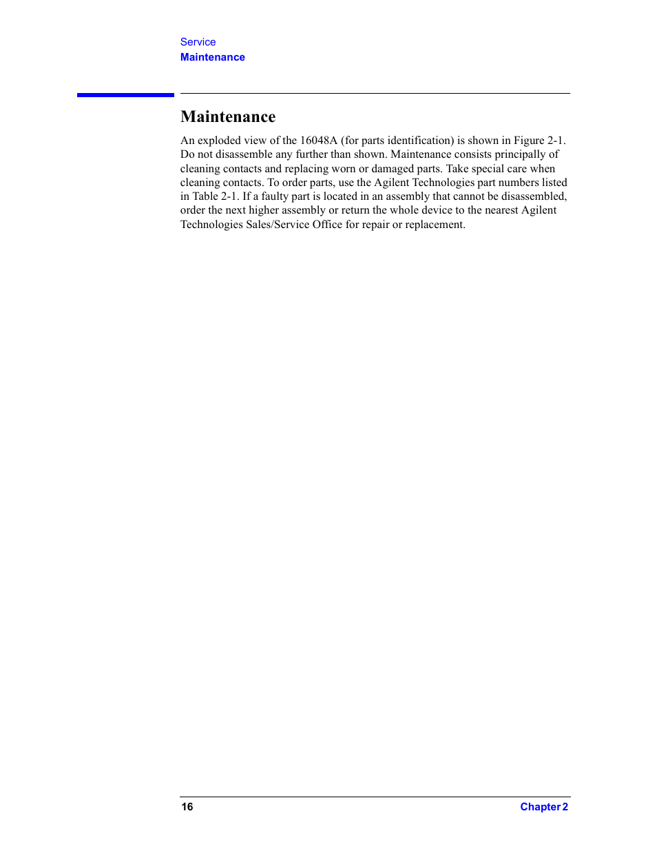 Maintenance | Agilent Technologies 16048A User Manual | Page 16 / 21
