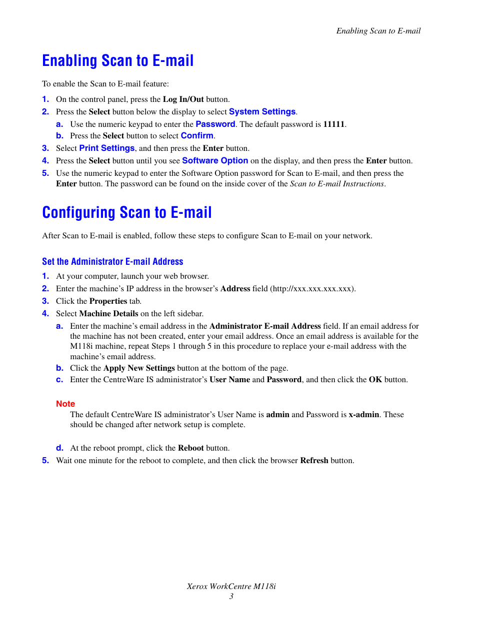 Enabling scan to e-mail, Configuring scan to e-mail, Configuring scan to | E-mail | Xerox Work Centre M118i User Manual | Page 3 / 5