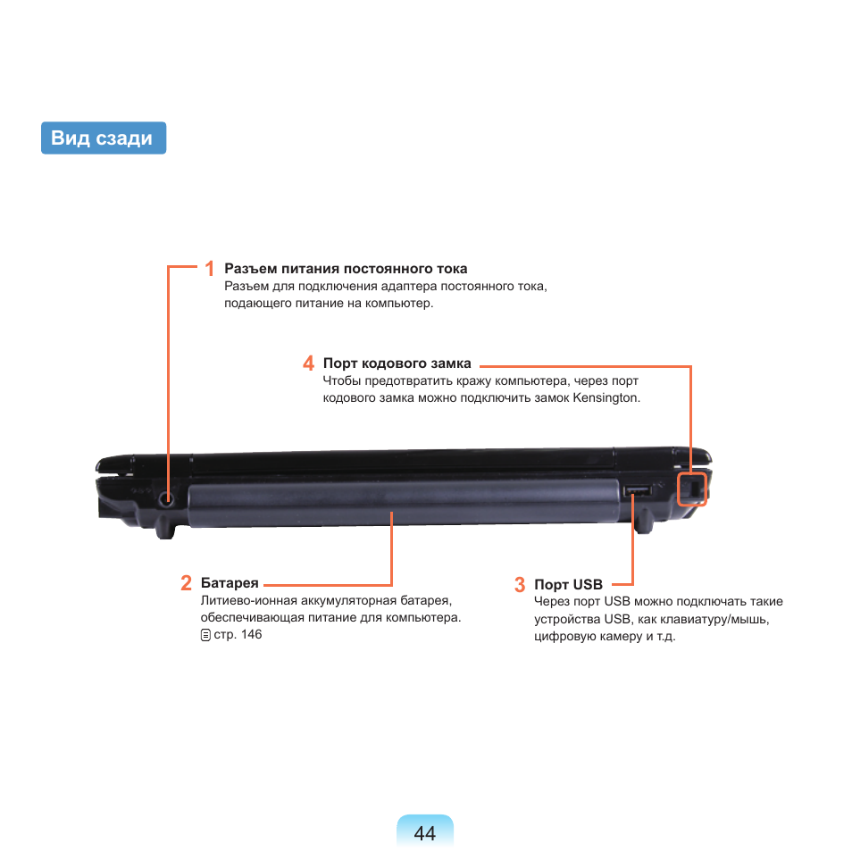 Вид сзади | Samsung NP-Q45C User Manual | Page 45 / 197