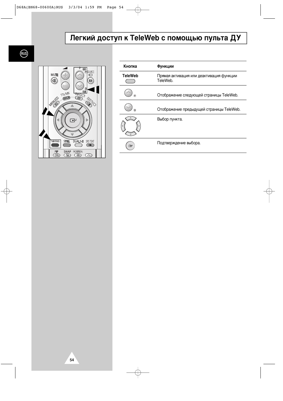 Гв„нли ‰утъыф н teleweb т фупу˘¸˛ фыо¸ъ‡ см | Samsung PS-42P4AR User Manual | Page 54 / 70