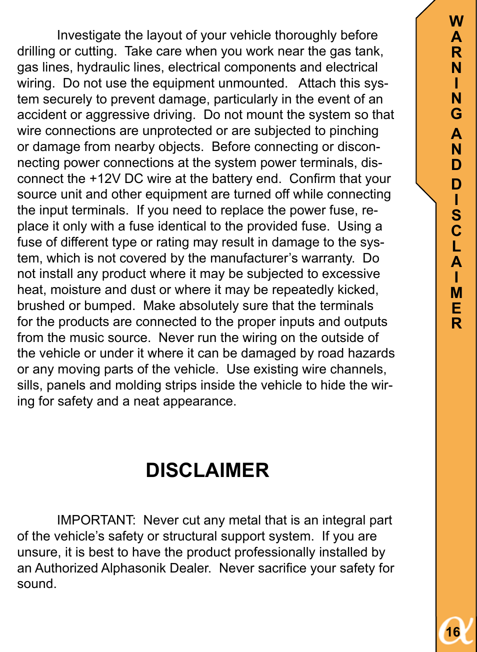 Disclaimer | Alphasonik ALPHA 800 PSW815E User Manual | Page 17 / 20