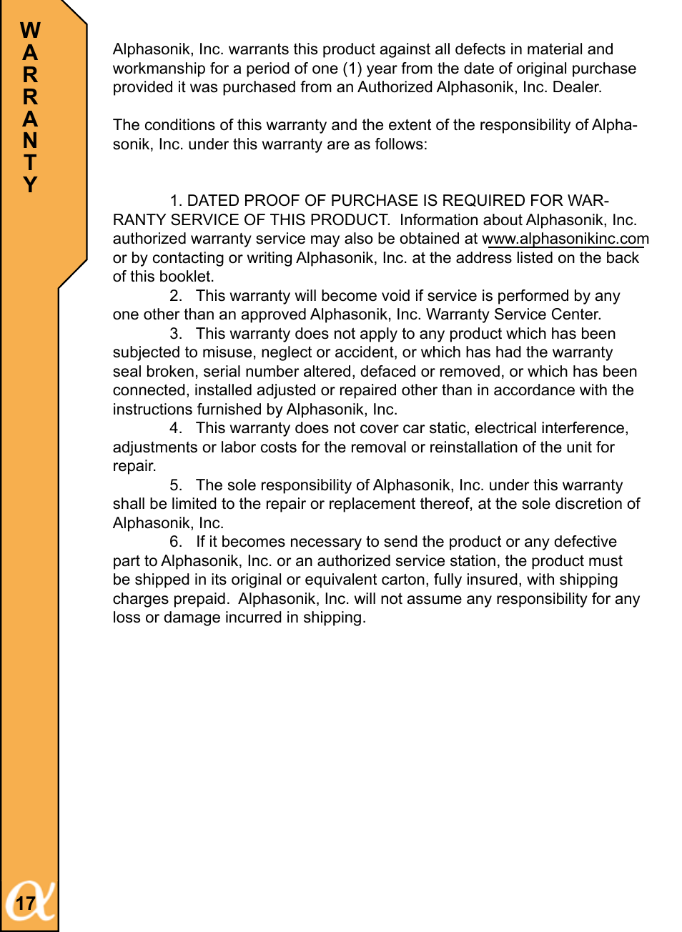Alphasonik ALPHA 800 PSW815E User Manual | Page 18 / 20