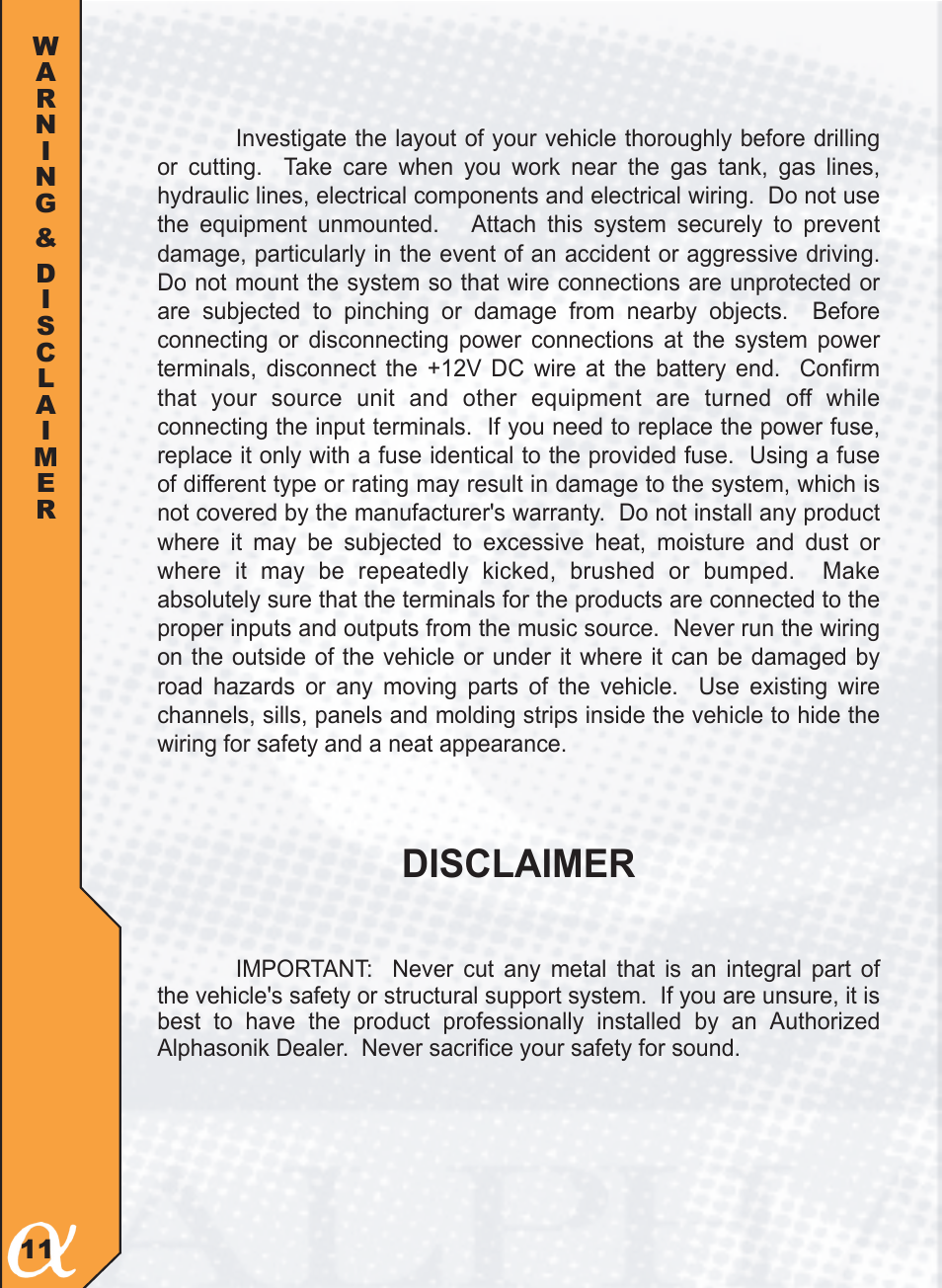 Disclaimer | Alphasonik PFZ692E User Manual | Page 12 / 16