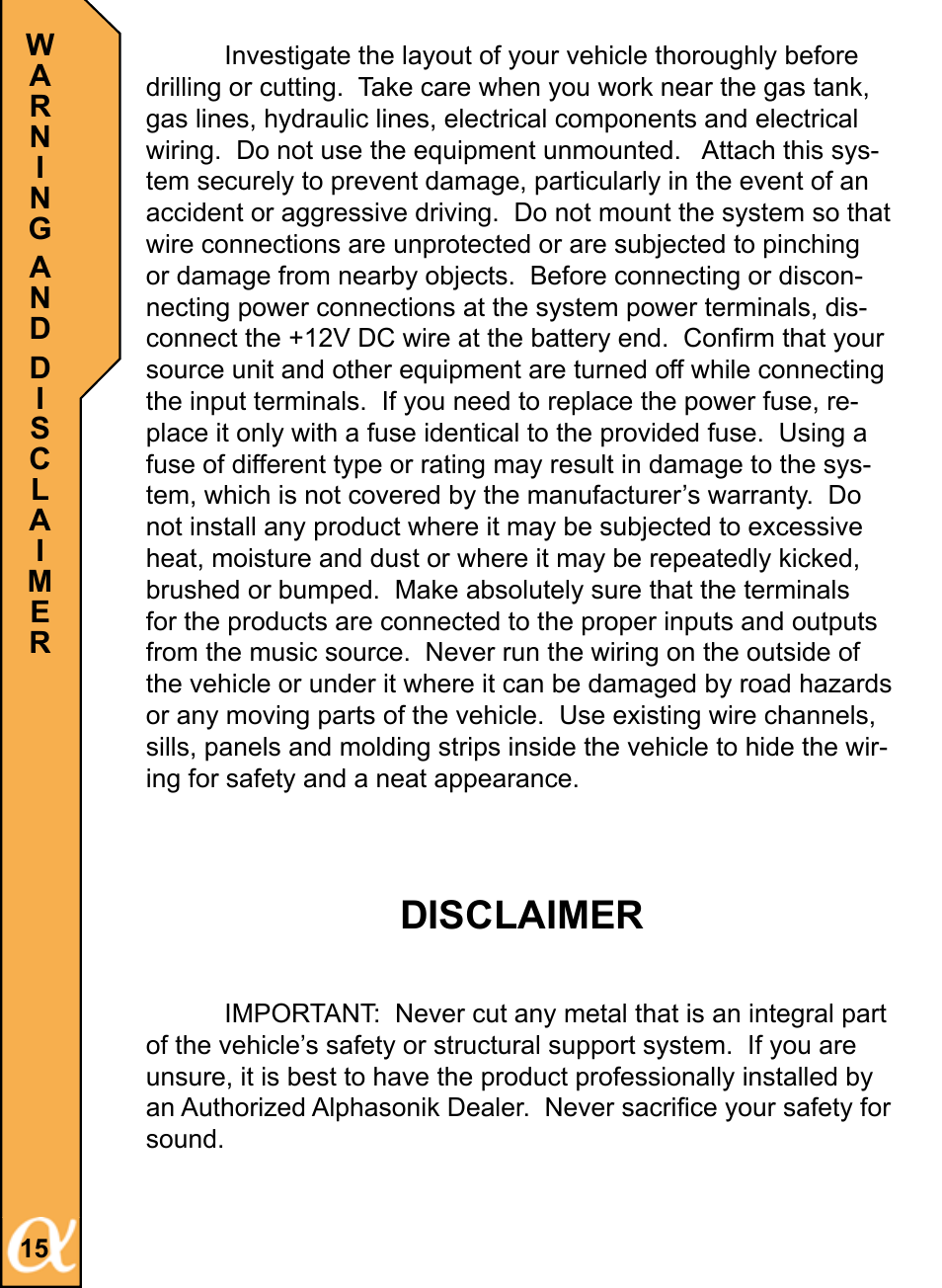 Disclaimer | Alphasonik ALPHA 400 PSW410E User Manual | Page 16 / 20