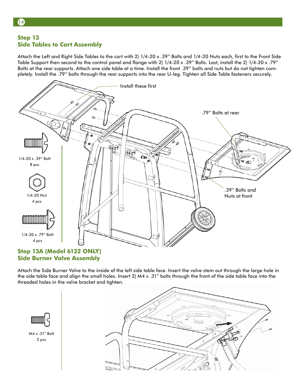 Step 13 side tables to cart assembly | Aussie VANTAGE 6122S8X641 User Manual | Page 14 / 40