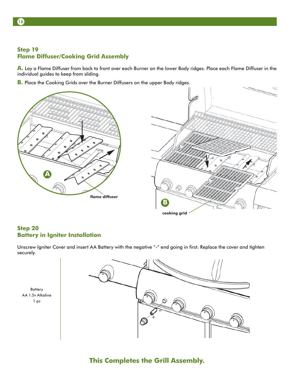 This completes the grill assembly. b a | Aussie VANTAGE 6804 User Manual | Page 16 / 40