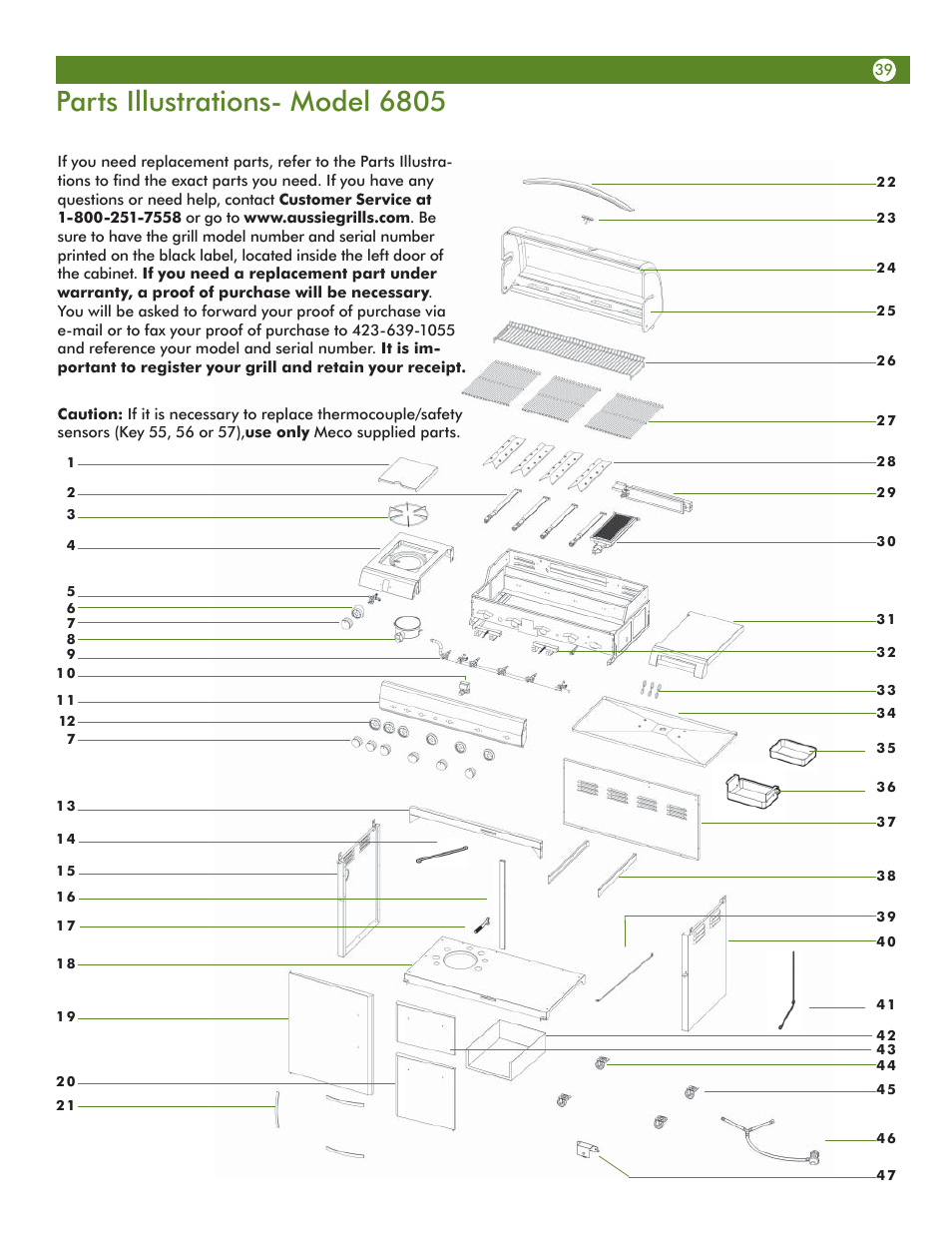 Parts illustrations- model 6805 | Aussie VANTAGE 6804 User Manual | Page 39 / 40