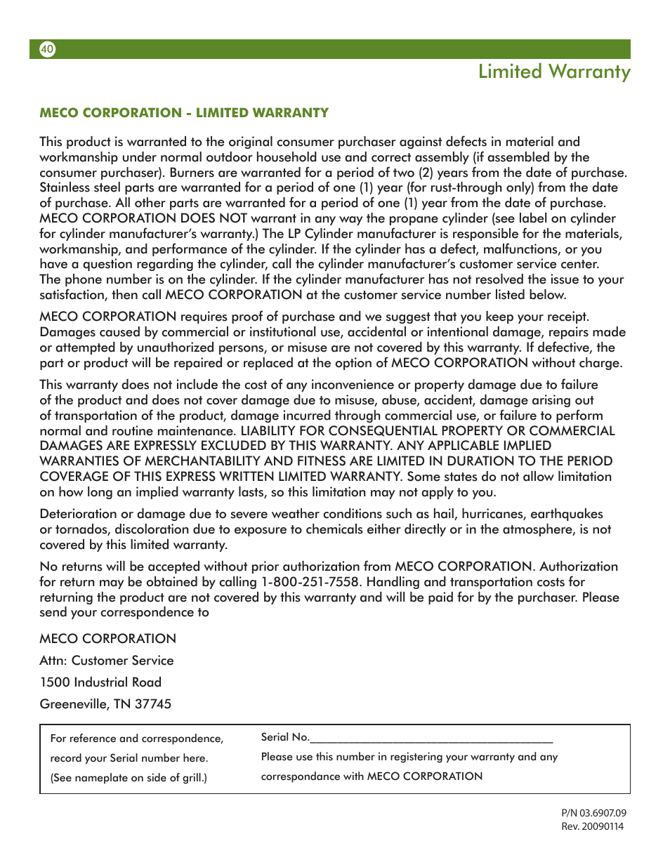 Limited warranty | Aussie VANTAGE 6804 User Manual | Page 40 / 40