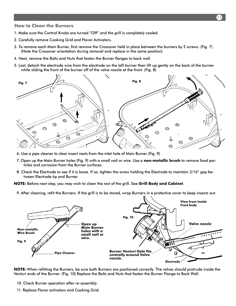 How to clean the burners | Aussie WALK-A-BOUT 4280 User Manual | Page 11 / 16