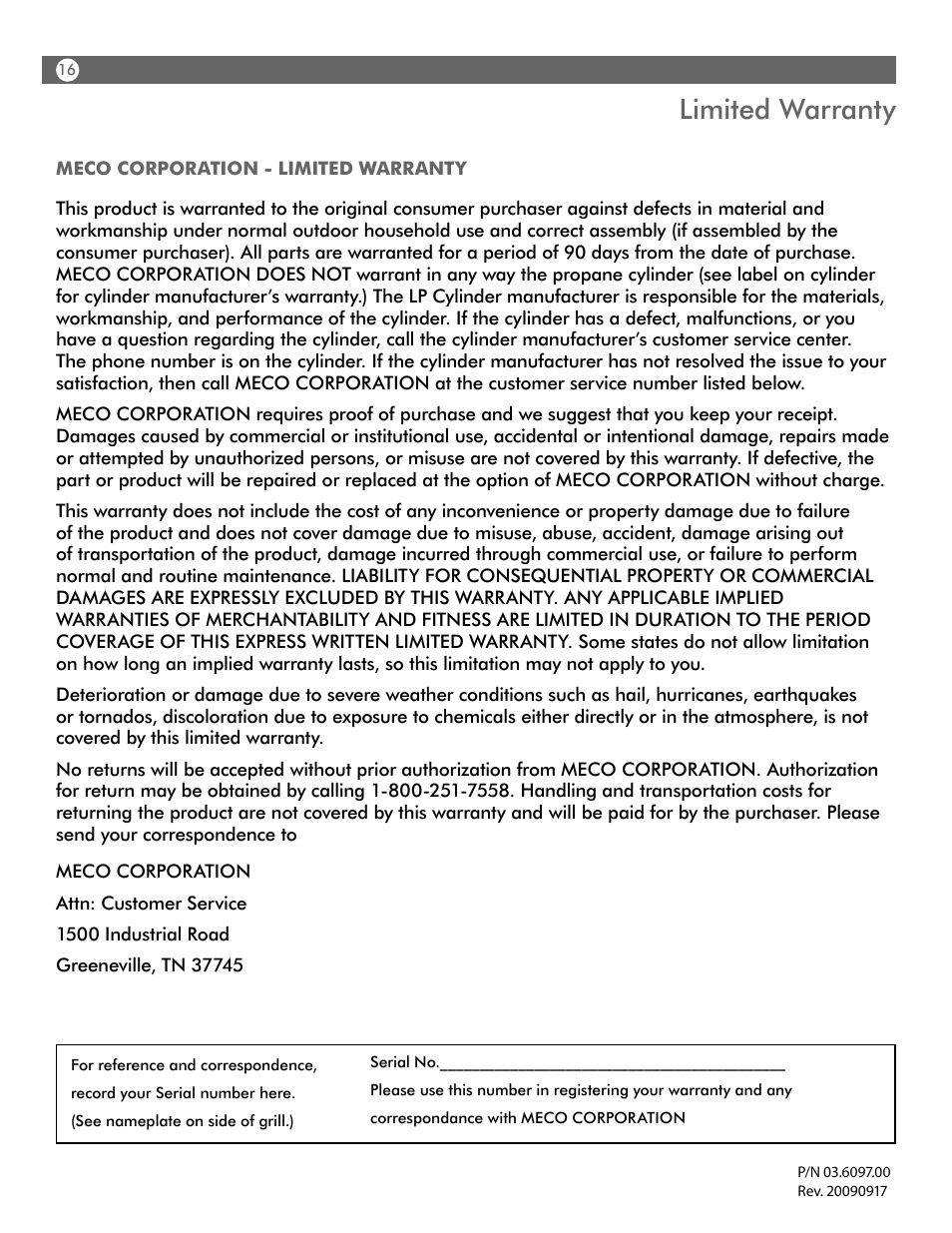 Limited warranty | Aussie WALK-A-BOUT 4280 User Manual | Page 16 / 16