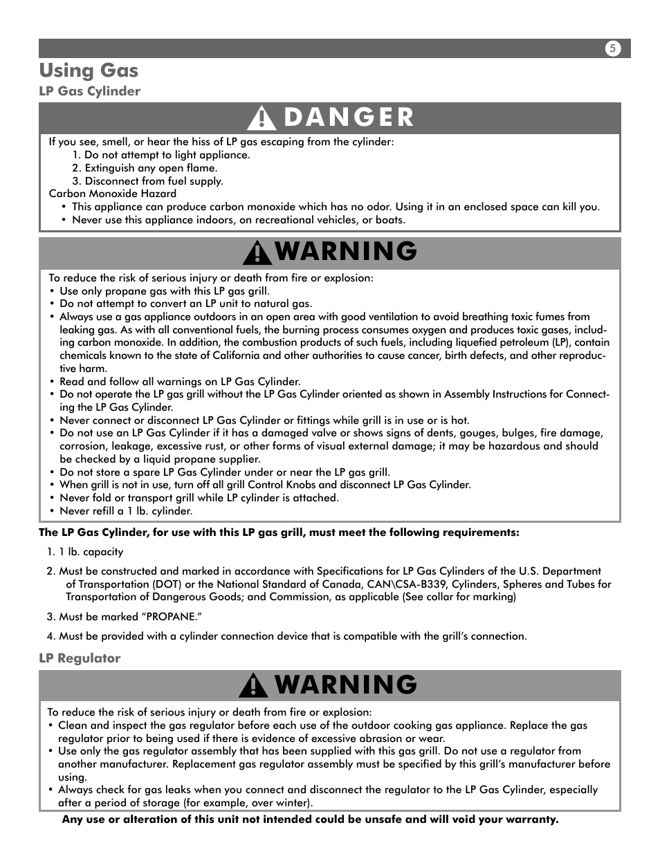 Warning, Using gas | Aussie WALK-A-BOUT 4280 User Manual | Page 5 / 16