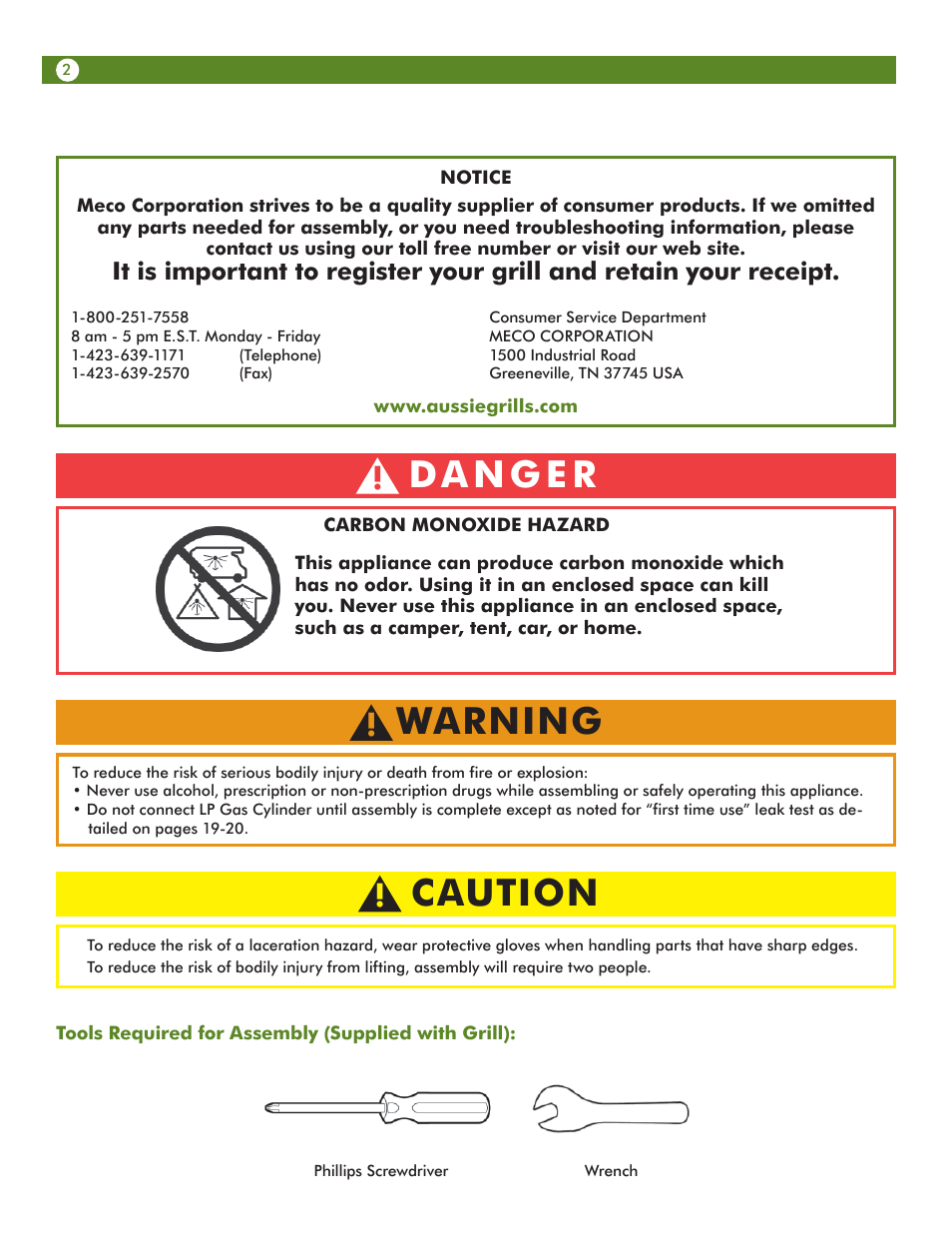 Warning, Caution | Aussie 68R5A9SSS1 User Manual | Page 2 / 40