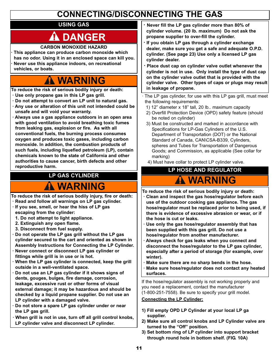 Connecting/disconnecting the gas | Aussie BONZA 3 ELITE User Manual | Page 11 / 25
