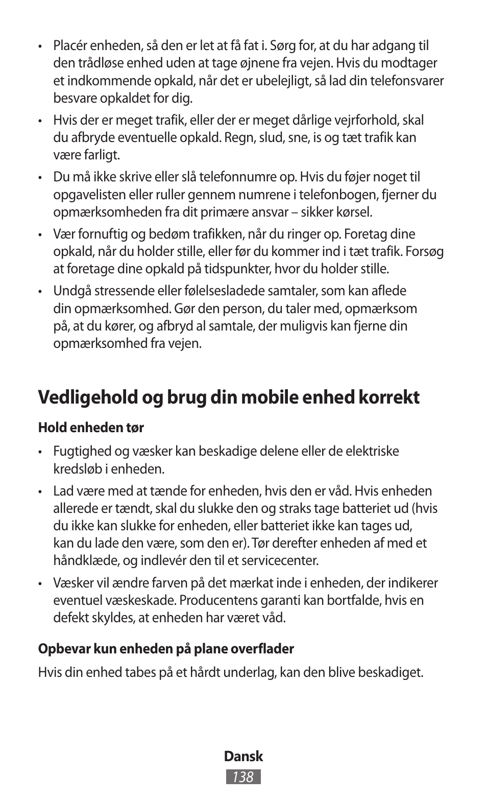 Vedligehold og brug din mobile enhed korrekt | Samsung SM-R382 User Manual | Page 139 / 674