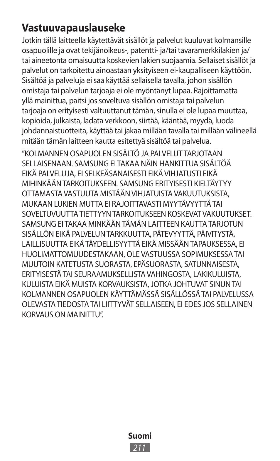 Vastuuvapauslauseke | Samsung SM-R382 User Manual | Page 212 / 674