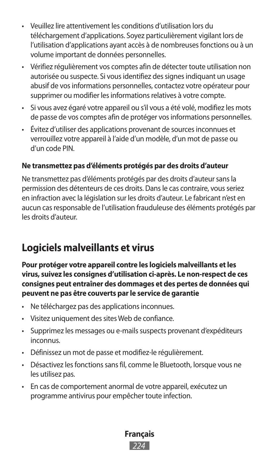 Logiciels malveillants et virus | Samsung SM-R382 User Manual | Page 225 / 674