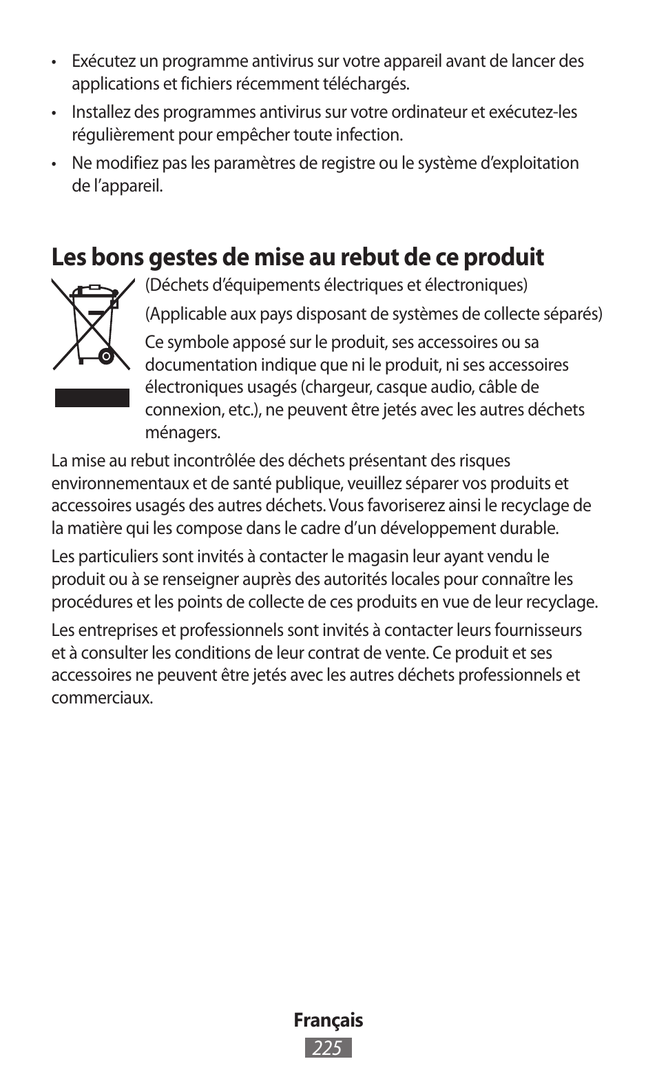 Les bons gestes de mise au rebut de ce produit | Samsung SM-R382 User Manual | Page 226 / 674