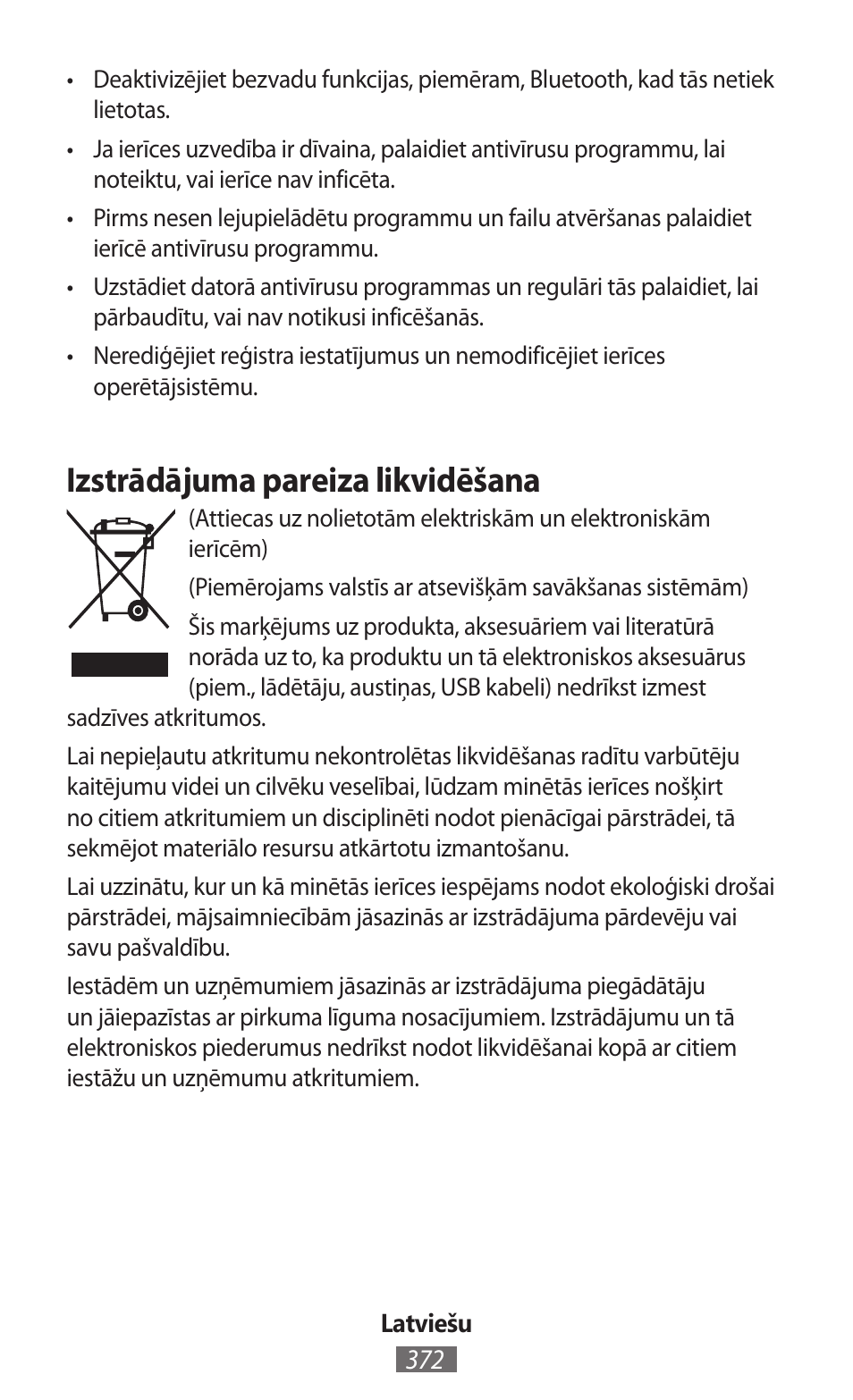 Izstrādājuma pareiza likvidēšana | Samsung SM-R382 User Manual | Page 373 / 674