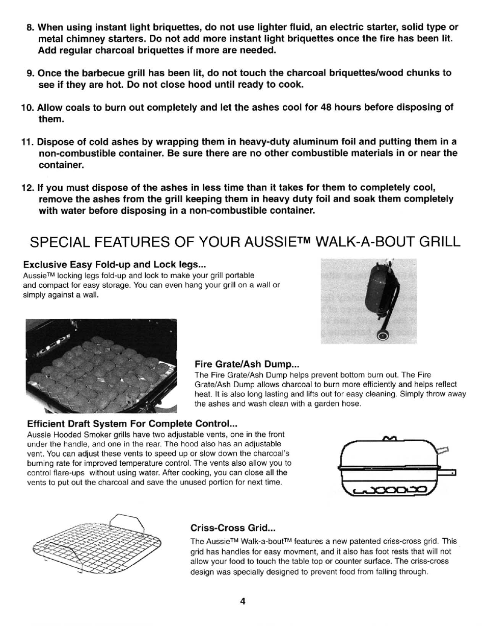 Special features of your, Walk-a-bout grill | Aussie 4200 User Manual | Page 4 / 8