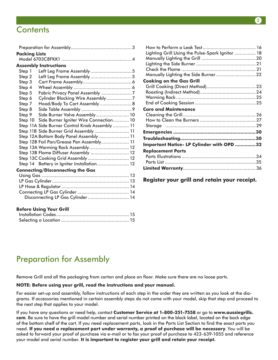 Aussie Vantage LP 6703C8FKK1 User Manual | Page 3 / 36