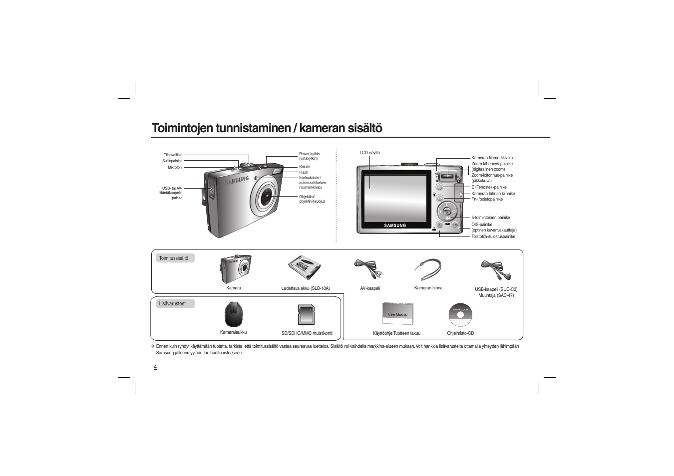 Toimintojen tunnistaminen / kameran sisältö | Samsung L110 User Manual | Page 37 / 98