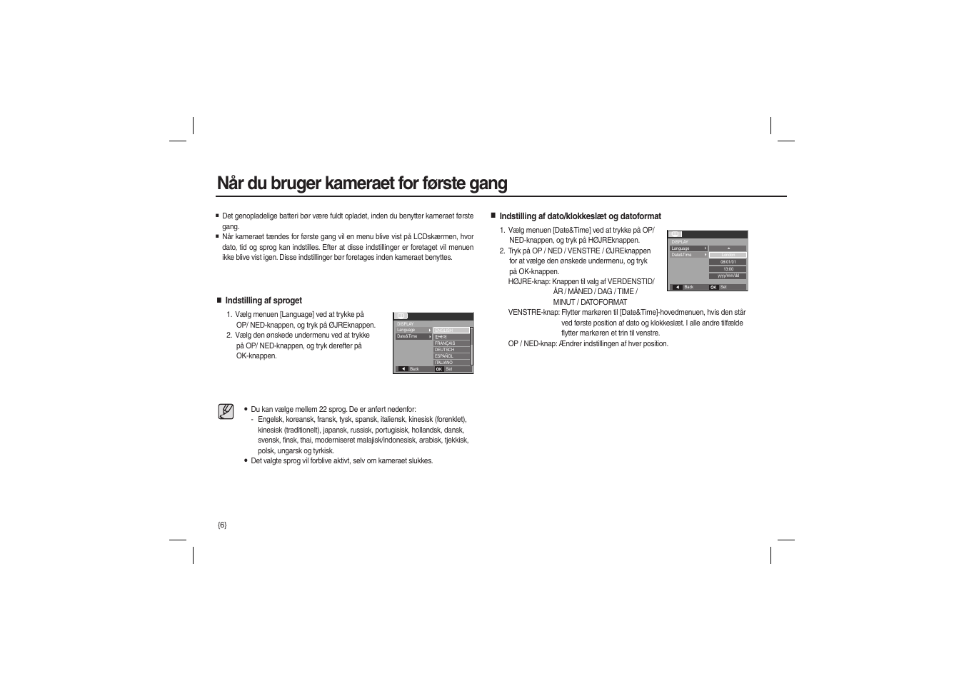 Når du bruger kameraet for første gang | Samsung L110 User Manual | Page 71 / 98